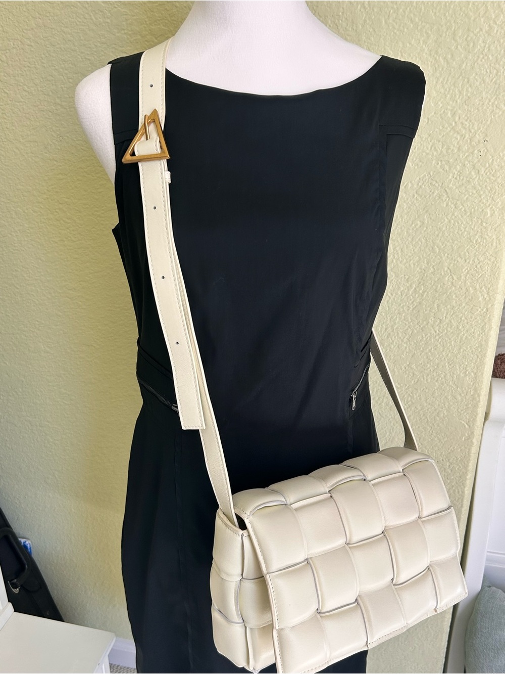 Cream Woven Leather Crossbody Bag - Women